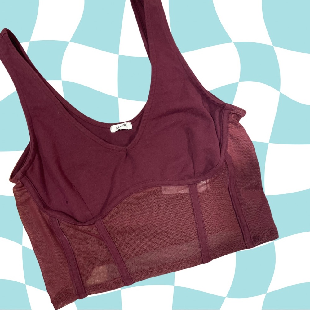 Women's Garage Burgundy Mesh Bralette Corset Style SzM Sporty Streetwear Lounge